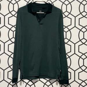 Hugo Boss Pado Cotton Textured Long-Sleeve Green Polo Shirt - Size Small